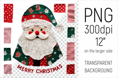 Christmas Patchwork Santa Claus PNG. Perfect for Christmas crafts, digital scrapbooking, stickers, greeting cards, DIY decor, and sublimation printing.
