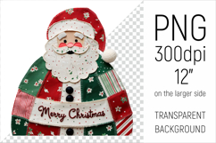 Christmas Patchwork Santa Claus PNG. Perfect for Christmas crafts, digital scrapbooking, stickers, greeting cards, DIY decor, and sublimation printing.