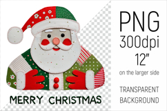 Christmas Patchwork Santa Claus PNG. Perfect for Christmas crafts, digital scrapbooking, stickers, greeting cards, DIY decor, and sublimation printing.
