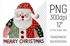 Christmas Patchwork Santa Claus PNG. Perfect for Christmas crafts, digital scrapbooking, stickers, greeting cards, DIY decor, and sublimation printing.
