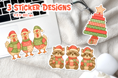 Christmas Patchwork Sticker | Chickens Book Tree Raccoons Product Image 1
