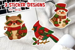 Patchwork Christmas Sticker Printable | Racoon Bird Snowman Product Image 1