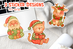 Christmas Patchwork Sticker Printable | Santa Cat Cow Product Image 1