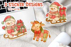 Christmas Patchwork Sticker Printable | Snowmen Cow Product Image 1