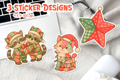 Christmas Patchwork Sticker Printable | Raccoons Cat Star Product Image 1