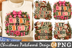 Christmas Patchwork Sublimation, Merry &amp; Bright PNG Product Image 1