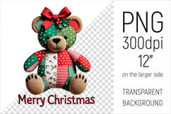 Christmas Patchwork Teddy Bear PNG. Perfect for Christmas crafts, digital scrapbooking, stickers, greeting cards, DIY decor, and sublimation printing.