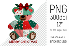 Christmas Patchwork Teddy Bear PNG. Perfect for Christmas crafts, digital scrapbooking, stickers, greeting cards, DIY decor, and sublimation printing.