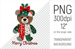 Christmas Patchwork Teddy Bear PNG. Perfect for Christmas crafts, digital scrapbooking, stickers, greeting cards, DIY decor, and sublimation printing.