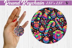 Round Keychain | Christmas Pattern | Happy Holidays Product Image 1