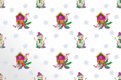 Christmas Seamless Pattern with Snowman and Houses PNG Product Image 1