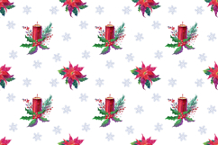 Christmas Seamless Pattern with Candle and Poinsettia PNG Product Image 1