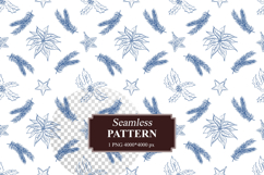 Christmas Seamless Pattern with Pine Branch and Poinsettia Product Image 1