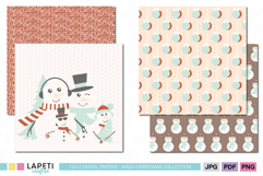 Holiday scrapbook papers with snowmen and pastel Christmas colors