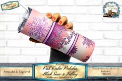 This is a pink Ombre peekaboo glitter snowflake skinny tumbler seamless design made for a 20oz sublimation skinny tumbler.