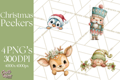 Christmas Peeking Characters Clipart, Cute Holiday PNGs Product Image 1