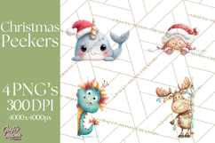Christmas Peeking Characters Clipart, Cute Holiday PNGs Product Image 1
