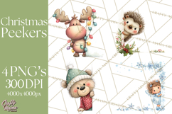 Christmas Peeking Characters Clipart, Cute Holiday PNGs Product Image 1