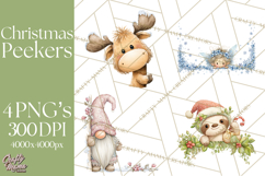 Christmas Peeking Characters Clipart, Cute Holiday PNGs Product Image 1