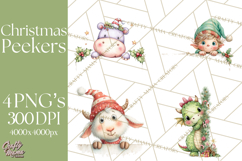 Christmas Peeking Characters Clipart, Cute Holiday PNGs Product Image 1