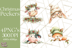 Christmas Peeking Characters Clipart, Cute Holiday PNGs Product Image 1