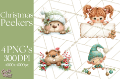 Christmas Peeking Characters Clipart, Cute Holiday PNGs Product Image 1