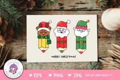Christmas Pencil Reindeer Santa and cute Elf kawaii clipart Product Image 2
