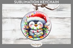 Christmas Penguin v1 Entangled in Lights Round Keychain Subl Product Image 1