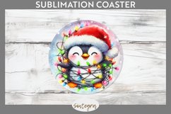 Christmas Penguin v1 Entangled in Lights Round Coaster Subli Product Image 1