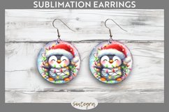 Christmas Penguin v1 Entangled in Lights Round Earrings Subl Product Image 1