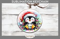 Christmas Penguin v2 Entangled in Lights Round Keychain Subl Product Image 1
