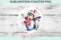 Christmas Penguin Sublimation Round Coaster Product Image 1