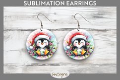 Christmas Penguin v2 Entangled in Lights Round Earrings Subl Product Image 1