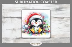 Christmas Penguin v2 Entangled in Lights Square Coaster Subl Product Image 1