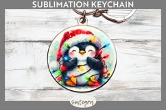 Christmas Penguin v3 Entangled in Lights Round Keychain Subl Product Image 1