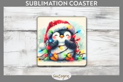 Christmas Penguin v3 Entangled in Lights Square Coaster Subl Product Image 1
