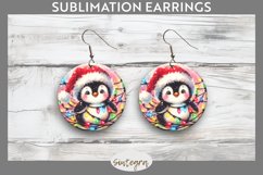 Christmas Penguin v4 Entangled in Lights Round Earrings Subl Product Image 1