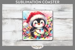 Christmas Penguin v4 Entangled in Lights Square Coaster Subl Product Image 1