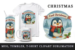 Christmas penguin tumbler, mug wrap, clipart sublimation png Product Image 1