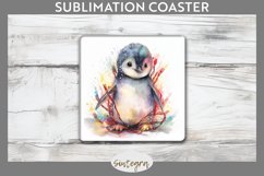 Christmas Penguin Animal entangled in lights Square Coaster Product Image 1