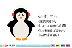 Christmas penguin illustrations in classic holiday colors