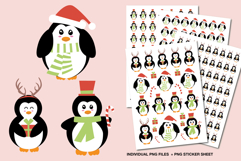 Christmas penguin sticker sheet with multiple cute penguin designs, printable holiday PNG page.