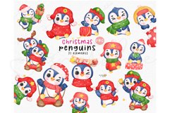 Christmas Penguin Clipart - Cute Watercolor Illustrations Product Image 1