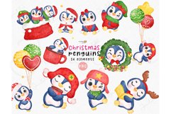 Christmas Penguin Clipart - Cute Watercolor Illustrations Product Image 1