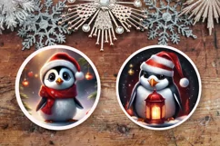 Christmas Penguins Lantern Round Signs PNG