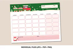 Printable Christmas perpetual calendar for kids with Santa train, monthly grid, special days and notes
