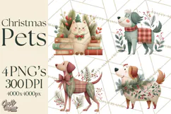 Cottagecore Christmas Pets PNG, Cozy Holiday Clipart Product Image 1