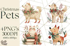 Cottagecore Christmas Pets PNG, Cozy Holiday Clipart Product Image 1