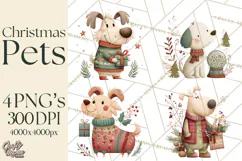 Cottagecore Christmas Pets PNG, Cozy Holiday Clipart Product Image 1