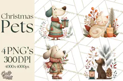 Cottagecore Christmas Pets PNG, Cozy Holiday Clipart Product Image 1